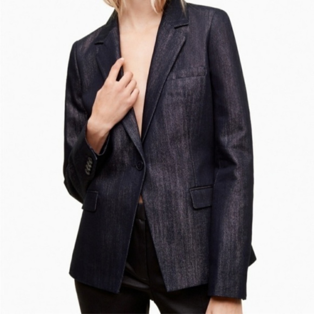 Aritzia Talula Single Button Blazer Navy Blue Shimmer Sports Jacket Siz…